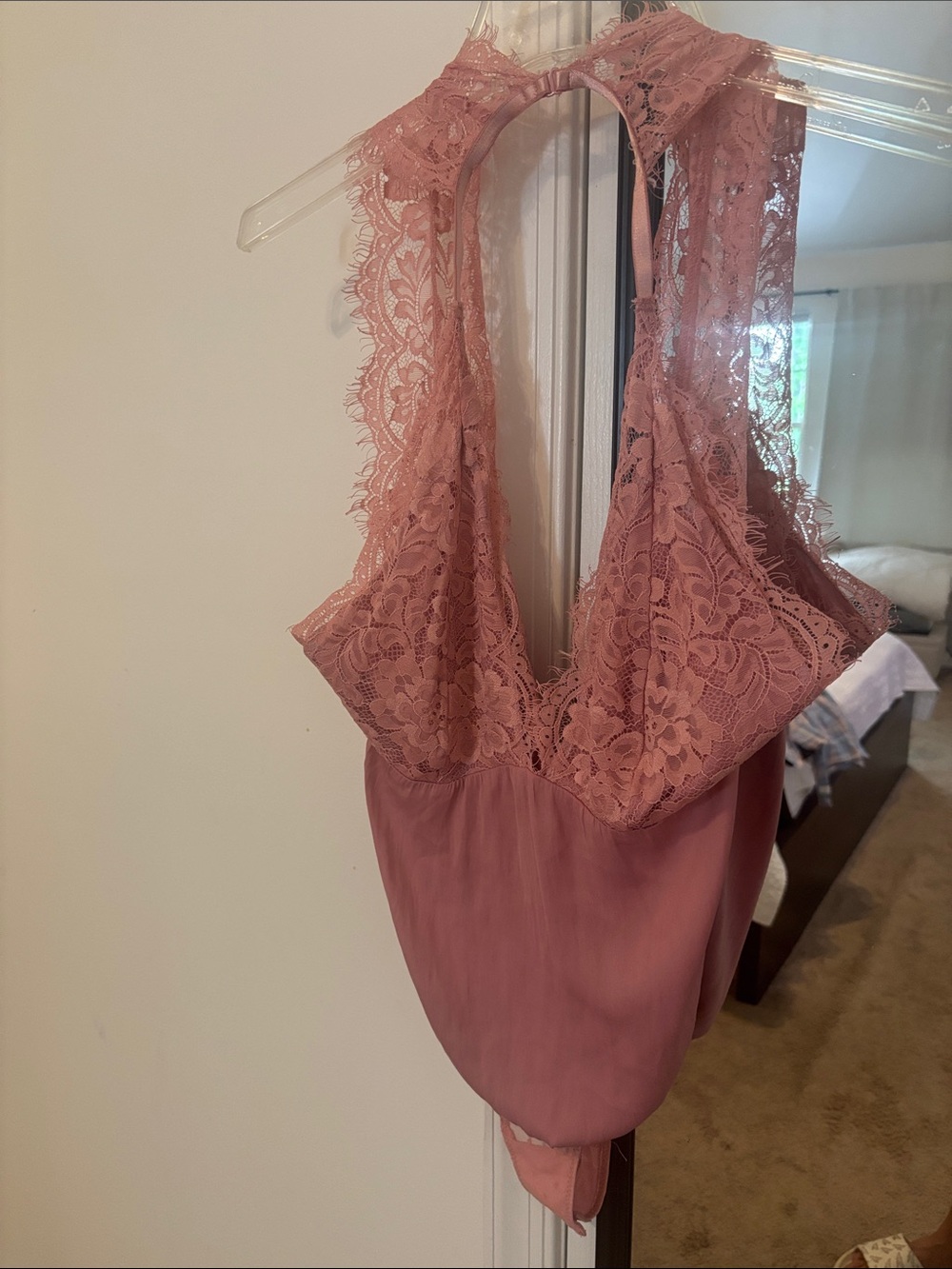 Free People Dusty Rose Lace Halter Bodysuit
